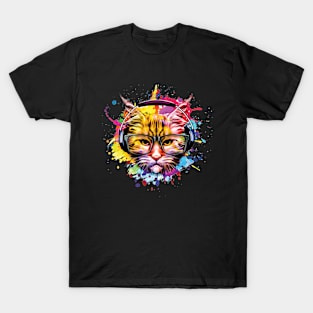 Colorful cats head in glasses and headphones T-Shirt